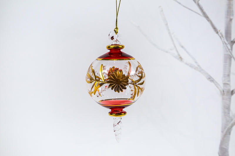 Gold Etched Ball with Swirl Christmas Ornament