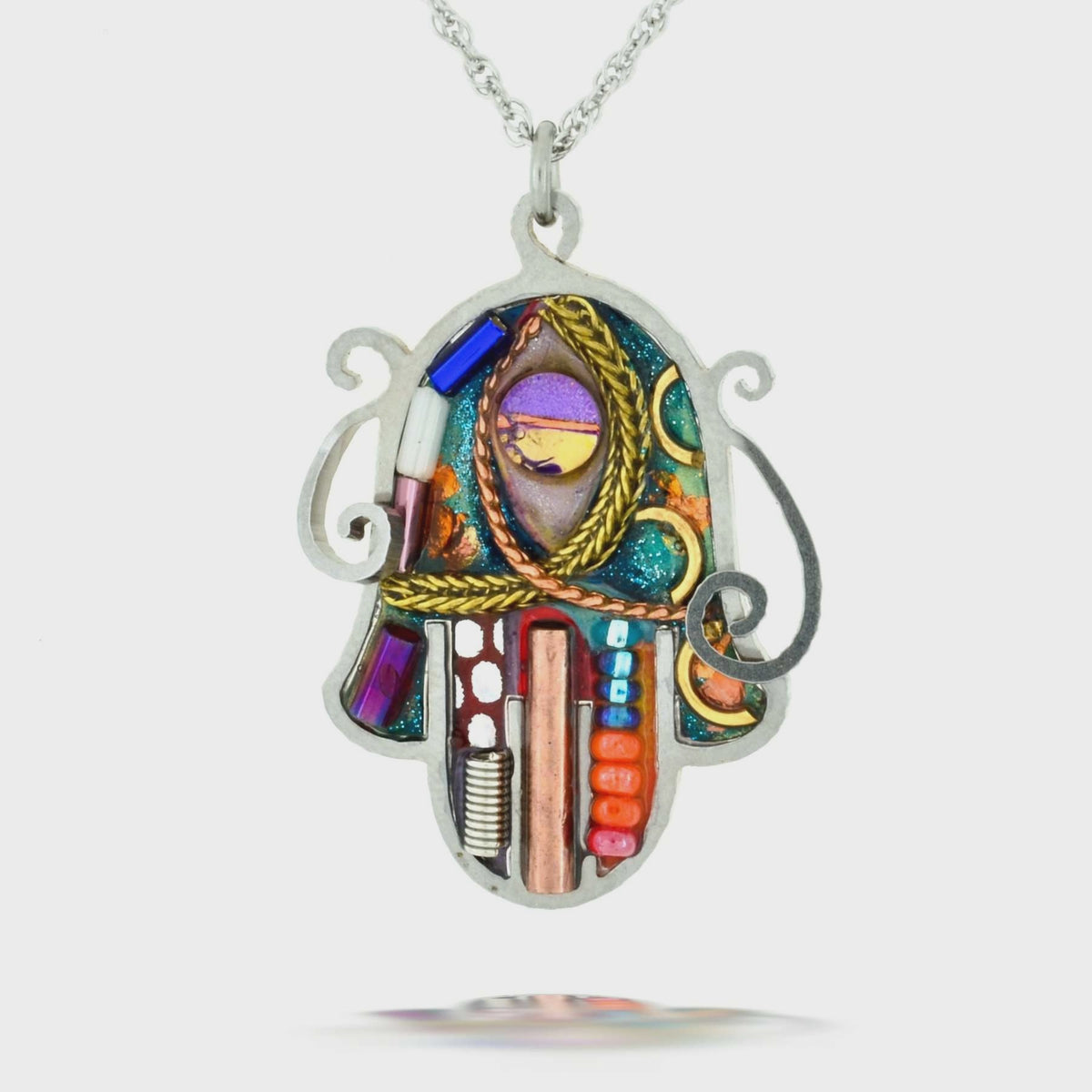 Seeka Green Art Nouveau Hamsa Necklace