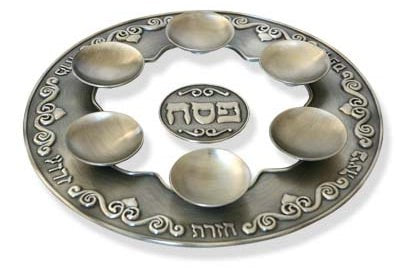 Passover Plate, Pewter & Glass