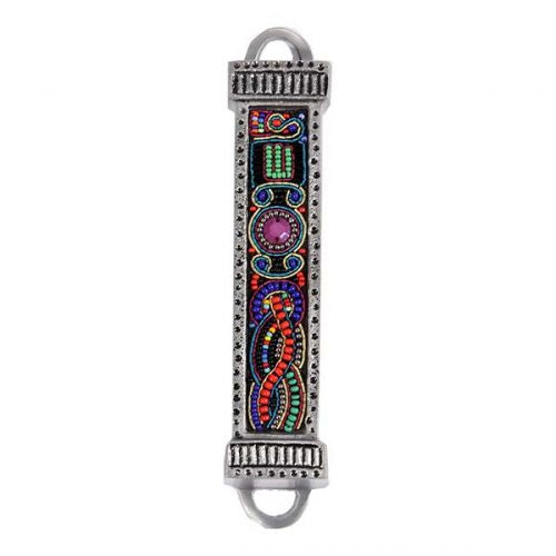 Mezuzah Embroidery with Blue Green tones