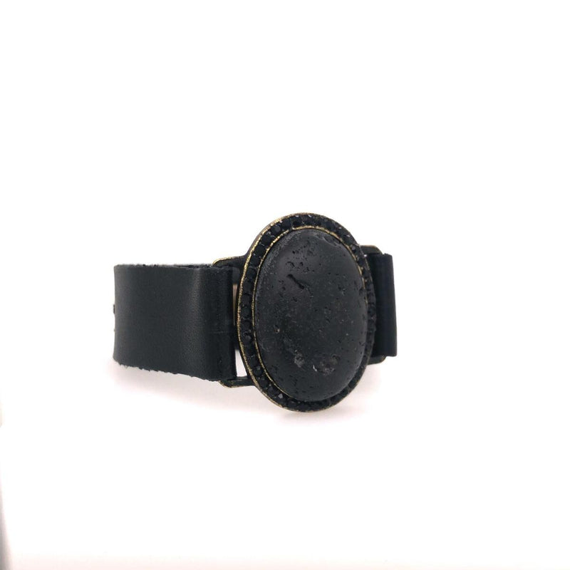 Lava Oval with Jet Black Leather Bracelet