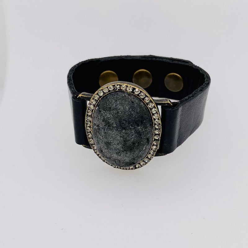 Oval Lava with Black Diamond Bracelet