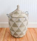 Lidded Hamper Silver and White Triangle