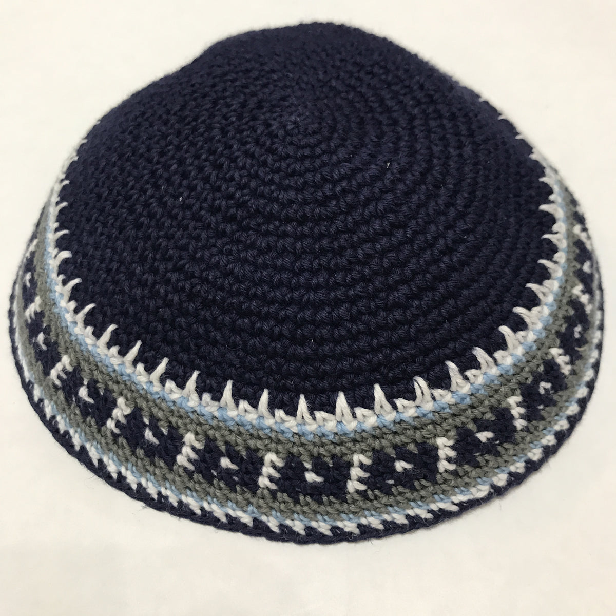 Knit Kippah, Navy Stripe border