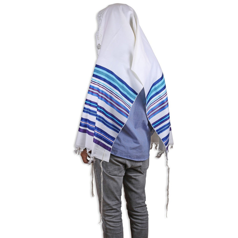 Tallit, Bnei Ohr Multi Blue 24'' x 72''. Inc Bag