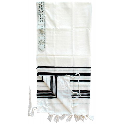 Tallit,  Traditional Black and Silver Stripes 24'' x 72''
