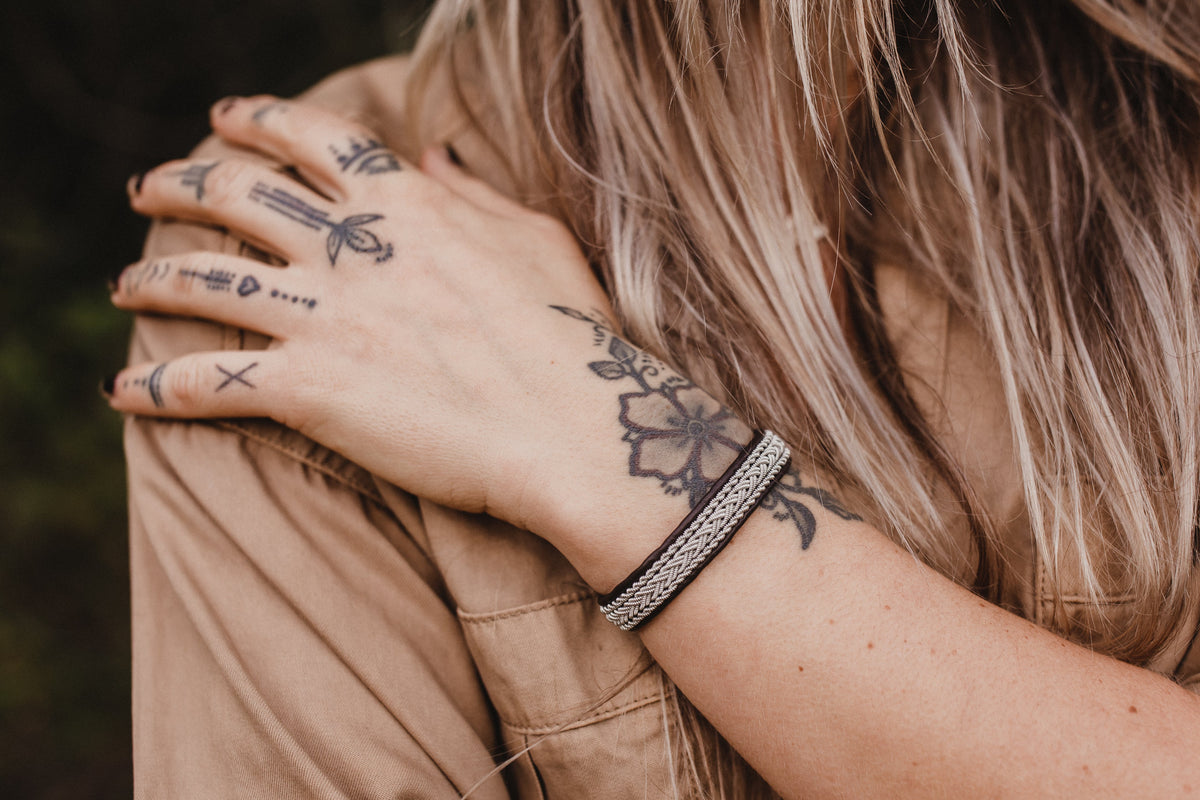 Sarek Pewter & Stainless Steel Antique Brown Leather Bracelet