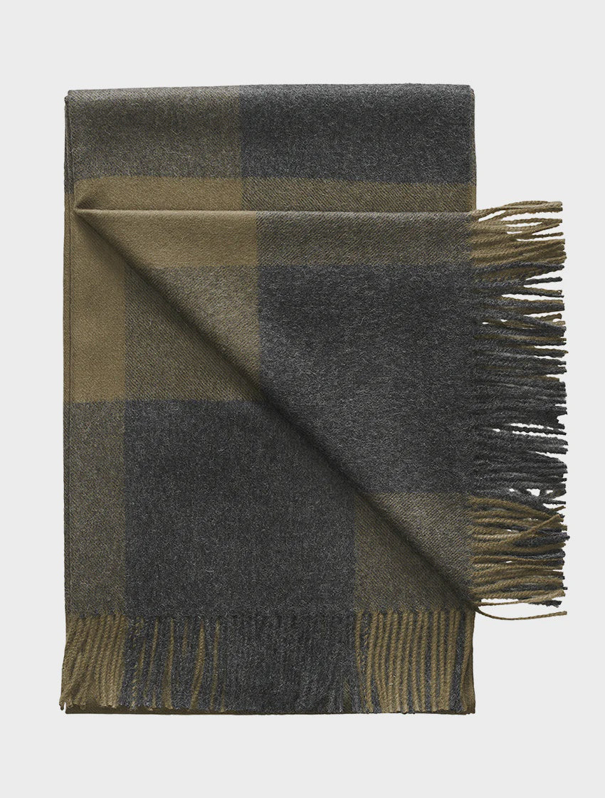 100% Baby Alpaca Check Throw Charcoal & Olive