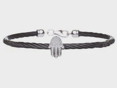 Stainless Steel and  Diamond Bracelet -Black