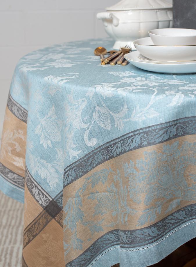 Table Cloth, 100 % Linen Ash Blue  Versailles 67 ''x  98''