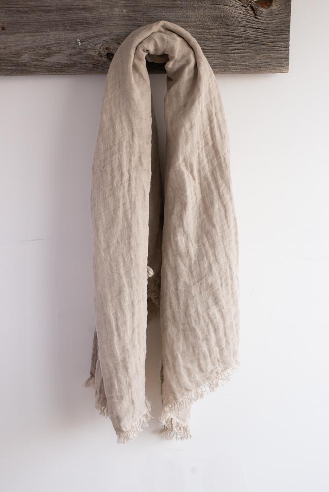 Linen Throw, Cabana Natural-Beige 55'' x 70''  Stonewashed