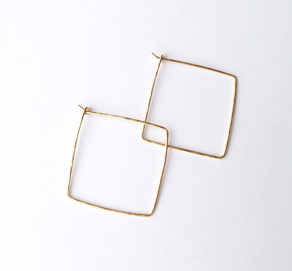 Square Hammered 14kt Yellow Gold Fill Earrings