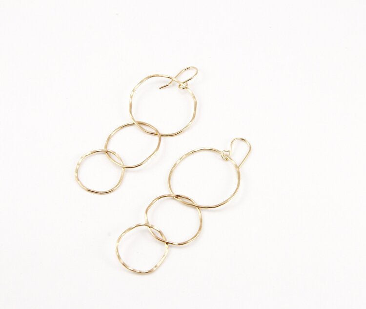 Dangling Tri-Circle 14kt Yellow Gold Fill Earrings