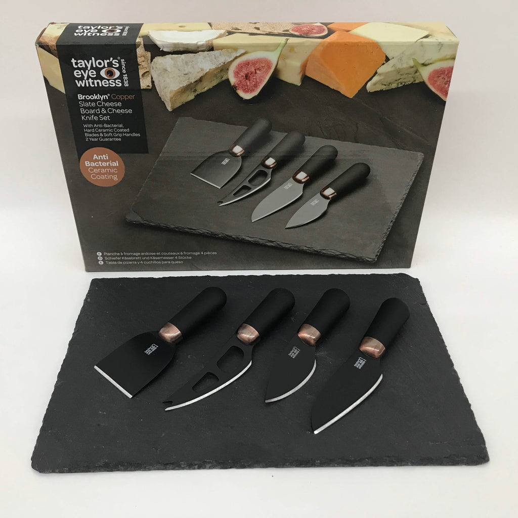 Slate Cheese Board & 4 piece Black Set of 4 Knives