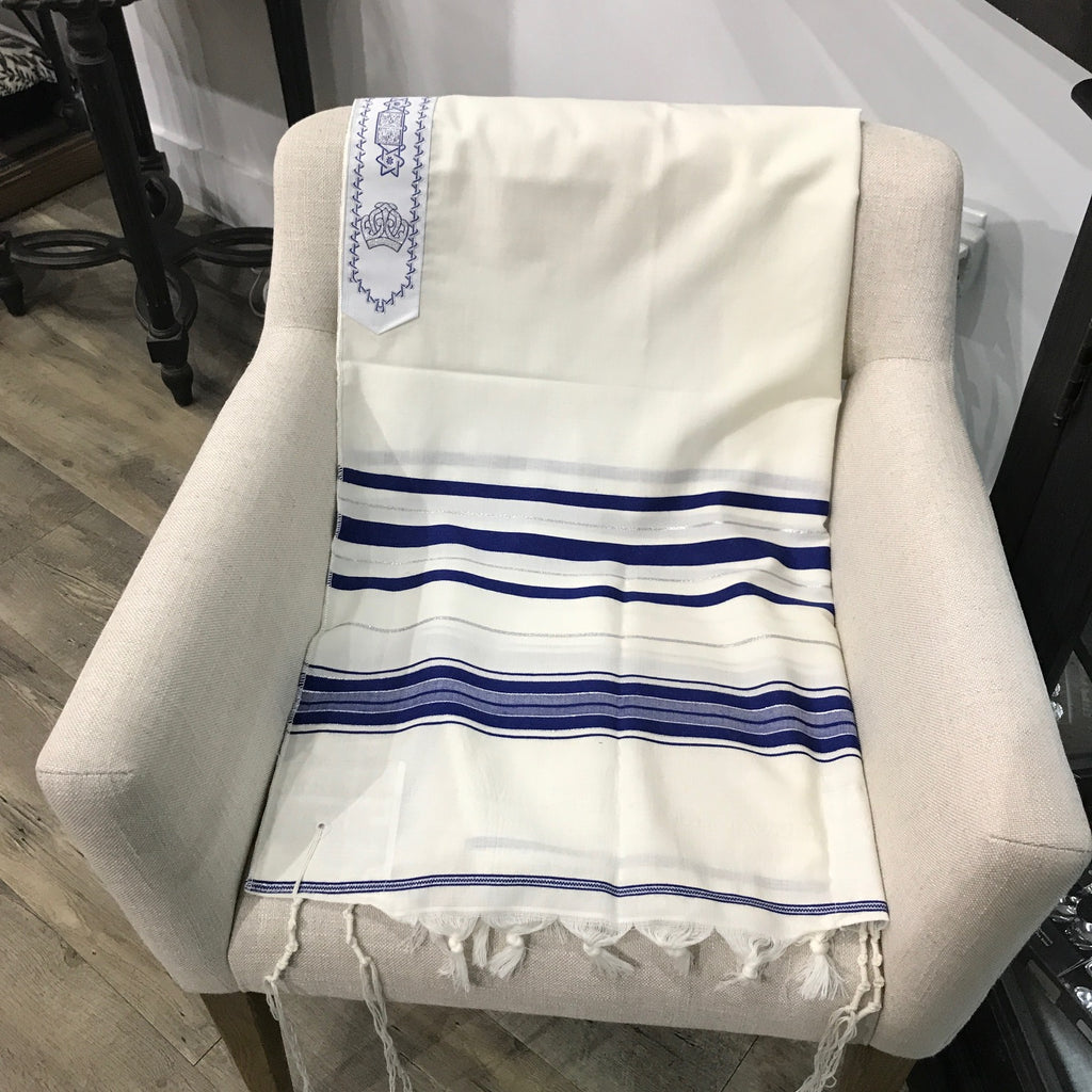 Tallit, Blue  and Silver Stripes  18'' x 72''