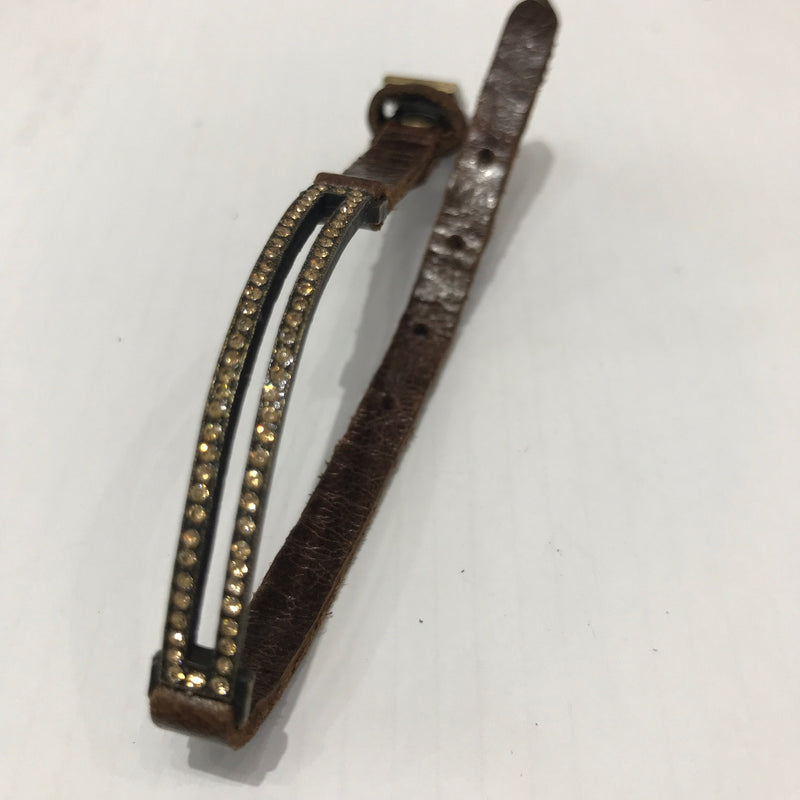 Skinny rectangle  Vintage Brown Leather Bracelet