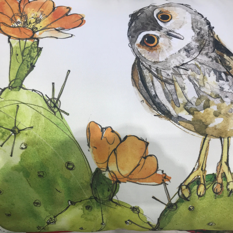 Owl & Prickly Pear Cuctus Outdoor Pillow 14'' x 24''