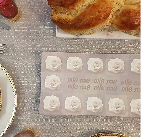 Grey Square Rose Challah Tray