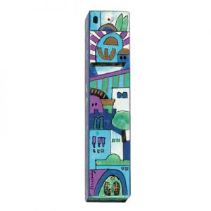 Mezuzah Jerusalem Blue Hand Painted