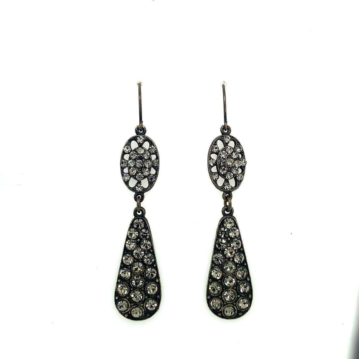 Oval Double Drop Earring with Black Diamond