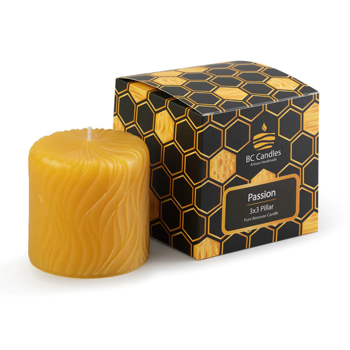 Pure Beeswax  Pillar Candle  3'' Passion