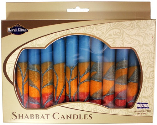 Shabbat Candles, Red Blue Pack of 12