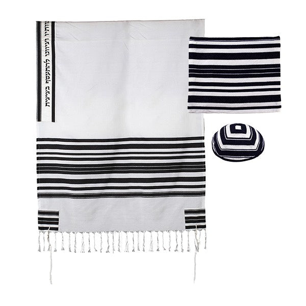 Black Stripe 42'' Poly/Cotten Tallit Set