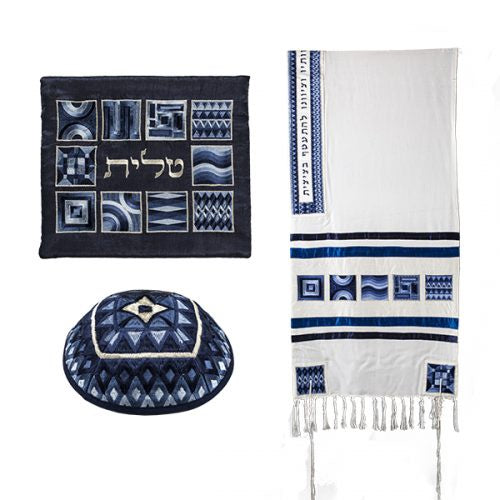Tallit with Blue Square designs