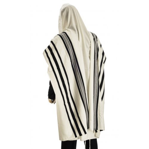 Tallit, Traditional   Black and Silver Stripes 55' X 71