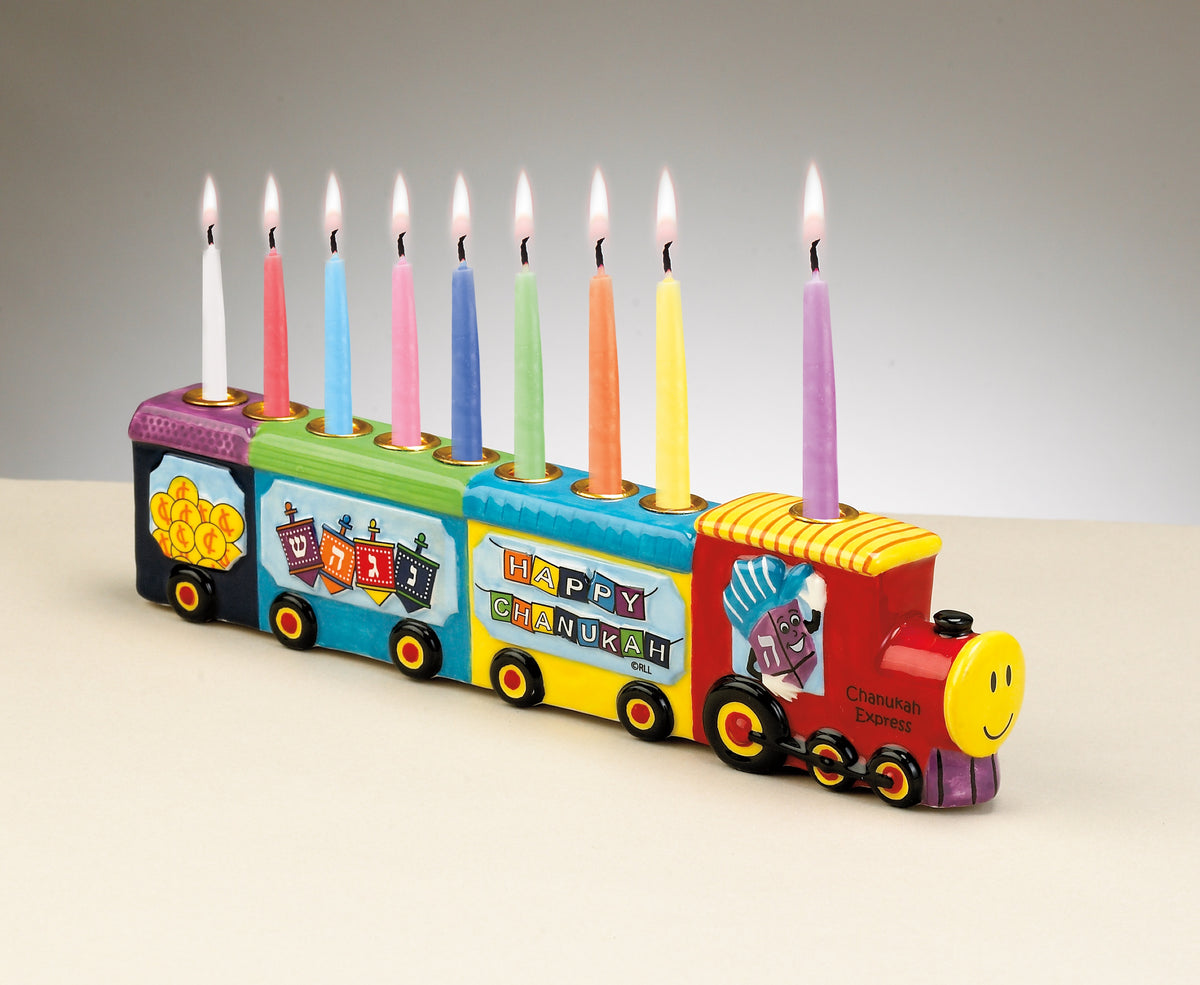 Chanukah Express Hand Painted  Ceramic Kids Menorah