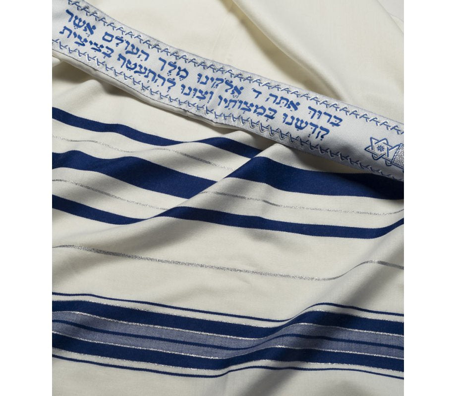 Prayer Wool Tallis, Blue and Silver Stripes 36x72