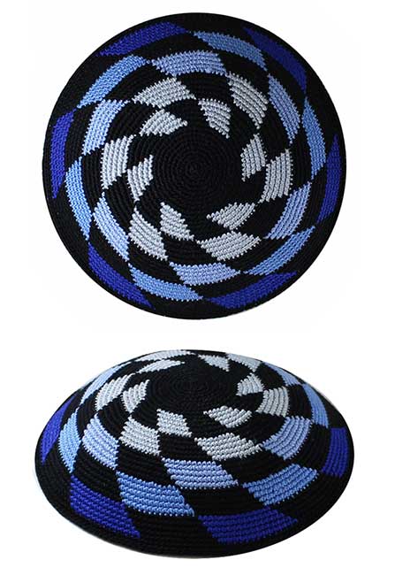 Knit Kippah, Blue block pattern