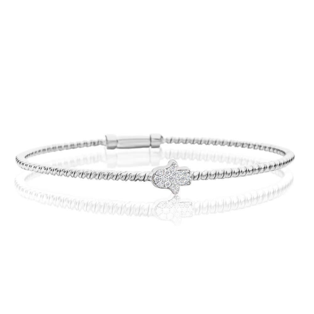 CZ Cable Hamsa  Bracelet -Silver