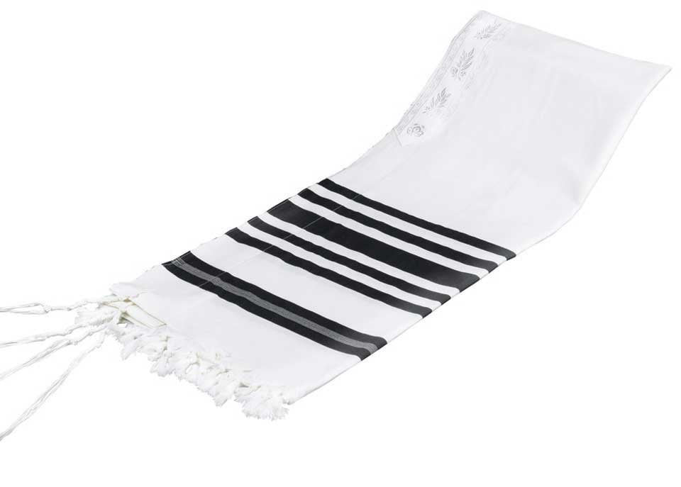Tallit, Traditional 100% Wool Black and White Stripes 24' x 72''