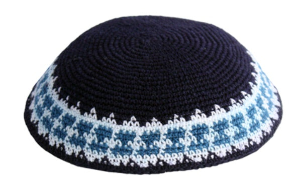 Navy & White pattern Hand Crochet Kippah