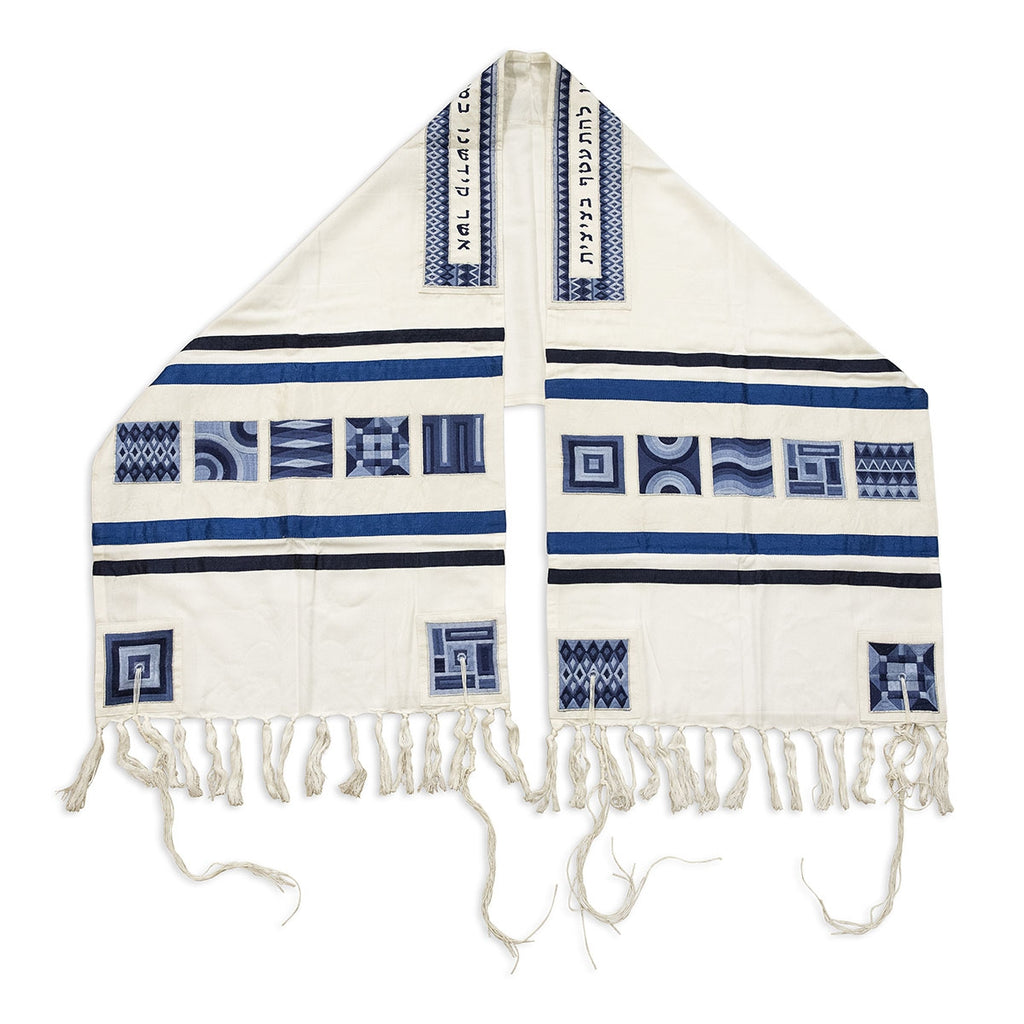 Tallit with Blue Square designs