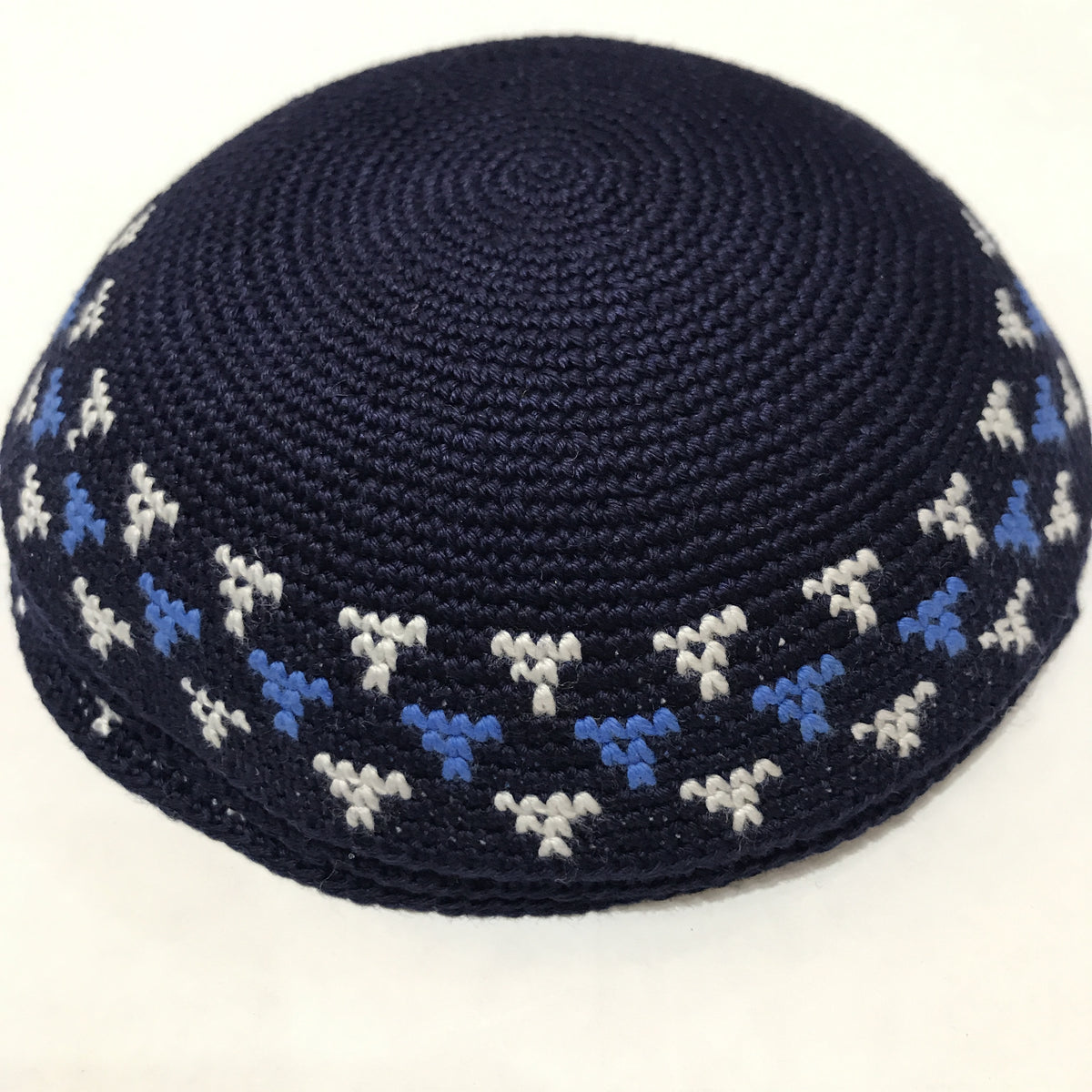 Knit Kippah, with Royal and White motiv