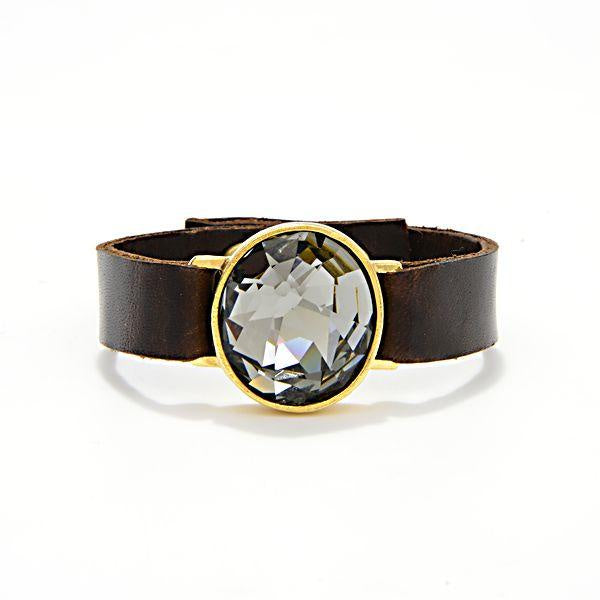 18kt Gold Plate large Swarovski Black Diamond