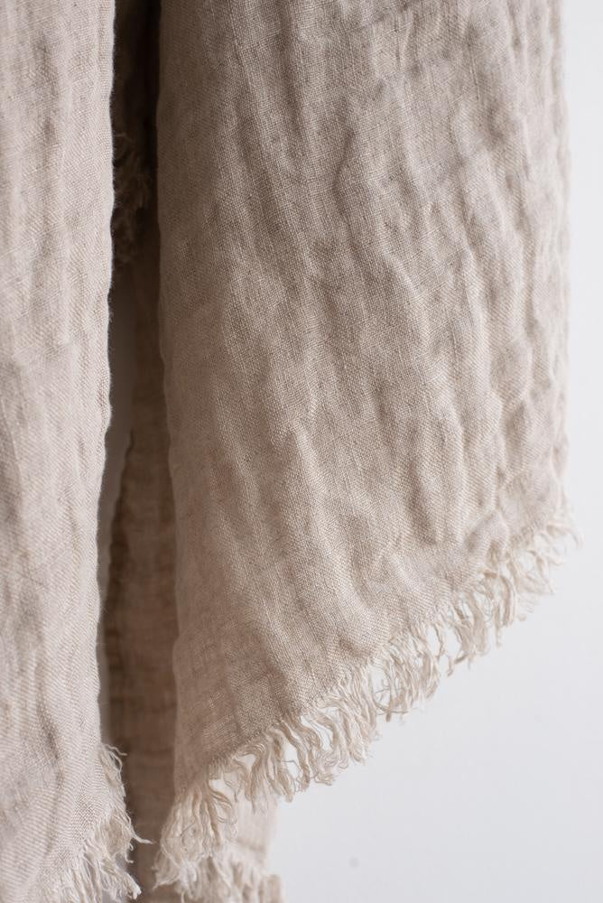 Linen Throw, Cabana Natural-Beige 55'' x 70''  Stonewashed