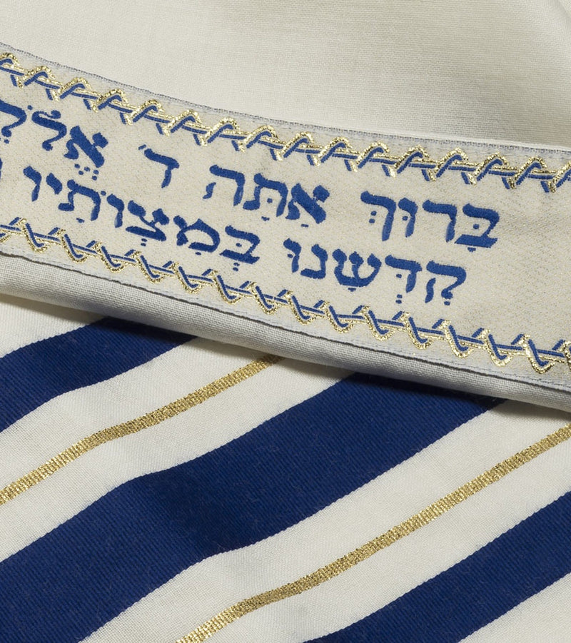 Tallit, Blue and Gold Stripes, 36'' x 72''