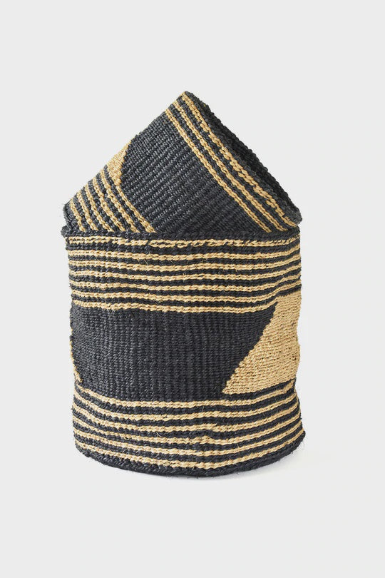 Sisal Storage Bin,  Set of 2 Black/Gold Small