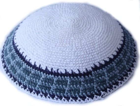 Classic White design with Blue-Grey Kippah