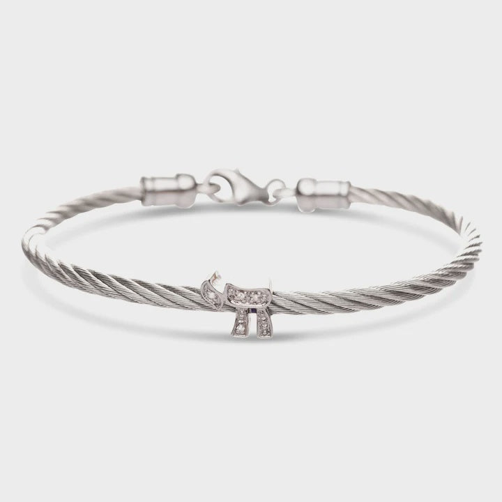 Chai Stainless Steel Grey Cable and Diamond Bracelet
