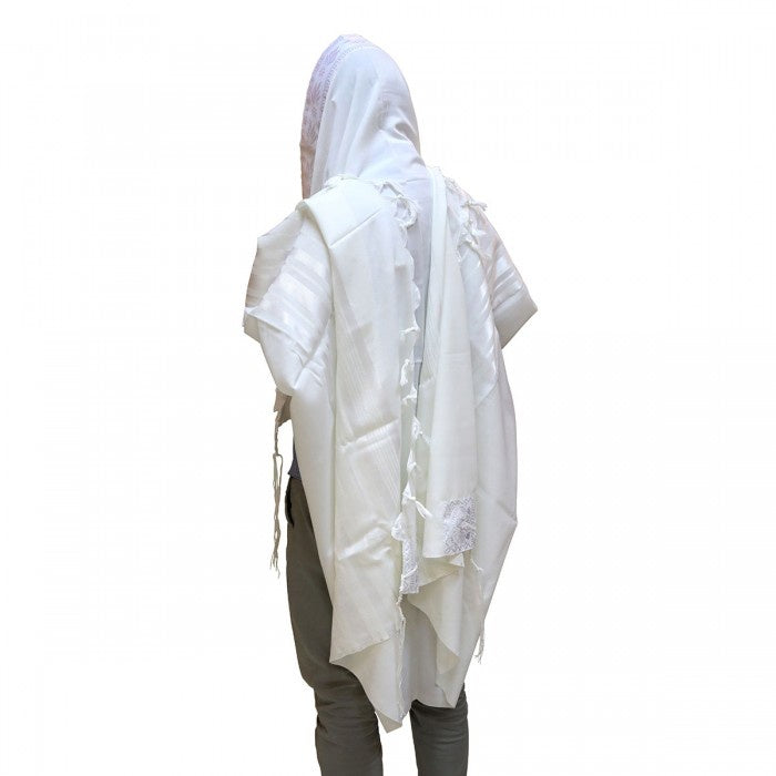 100%  White Wool Traditional Tallit 36''