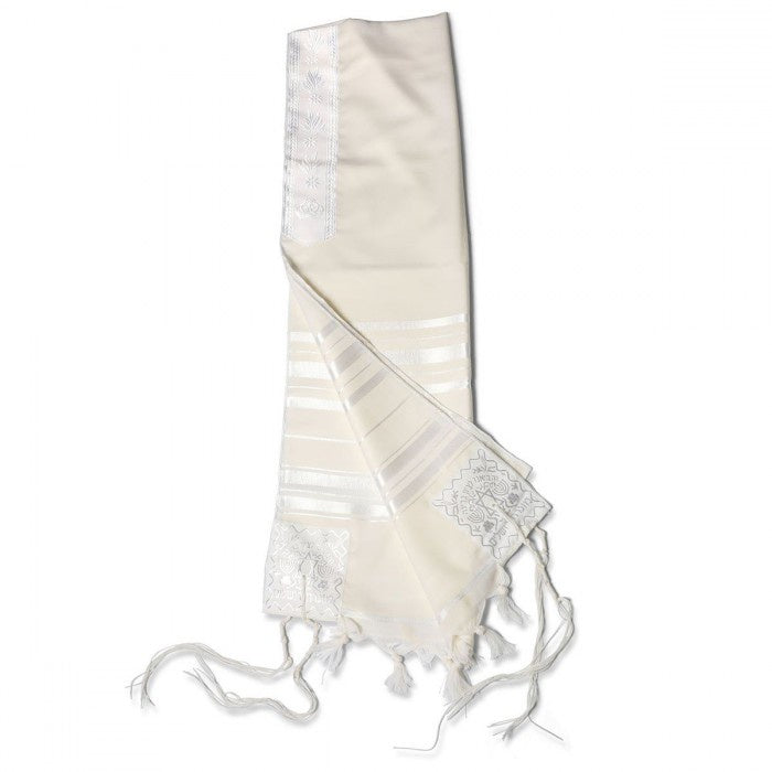 100 % White Wool Traditional Tallit 24''